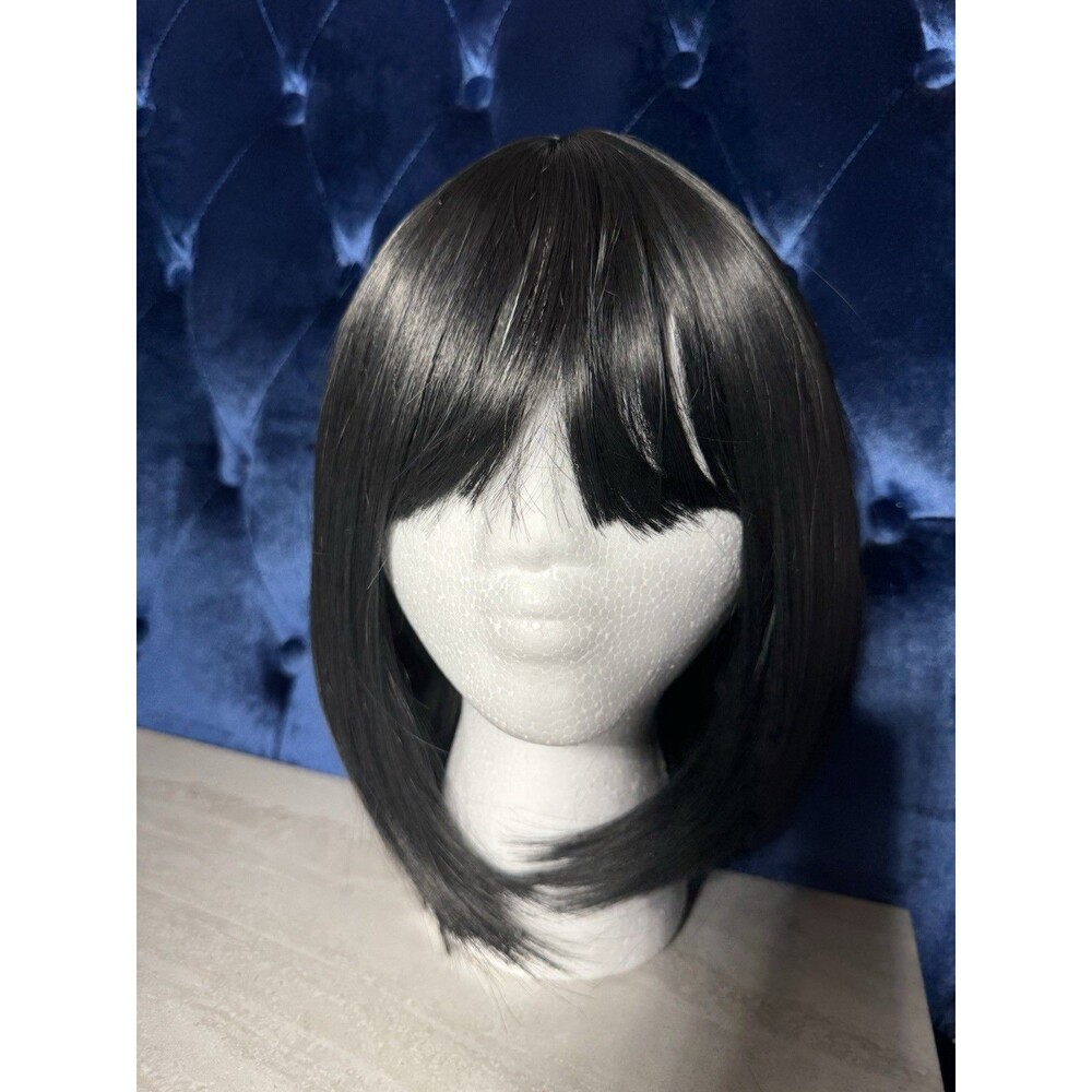 Vacation Synthetic Black Bob Wig with Bangs for Women Daily Use Cosplay Party